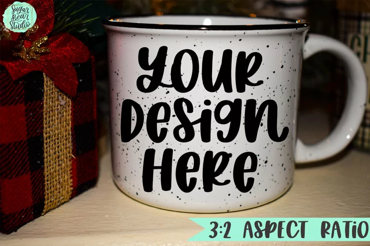 White Mug Mockup With Present | Christmas Theme Mockup