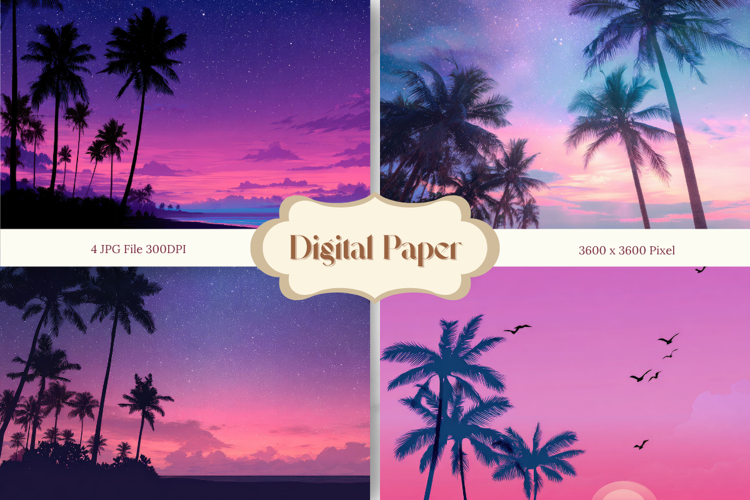 Palm Tree Background Sunset Sea Beach Landscape Coconut Tree