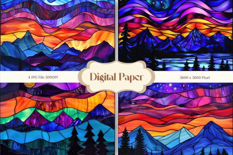 Mountain View Stained Glass Background Glass Texture_2