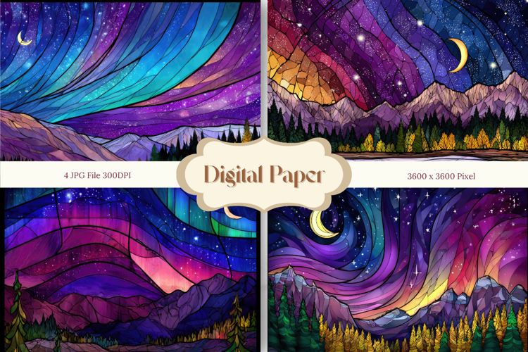 Mountain View Stained Glass Background Glass Texture_3