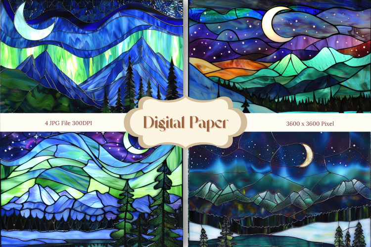 Mountain View Stained Glass Background Glass Texture_4