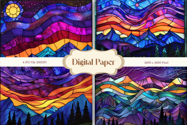 Mountain View Stained Glass Background Glass Texture_5