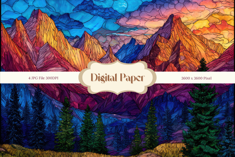 Mountain View Stained Glass Background Glass Texture_8