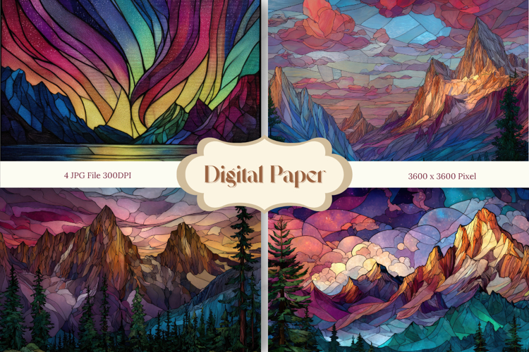 Mountain View Stained Glass Background Glass Texture_9