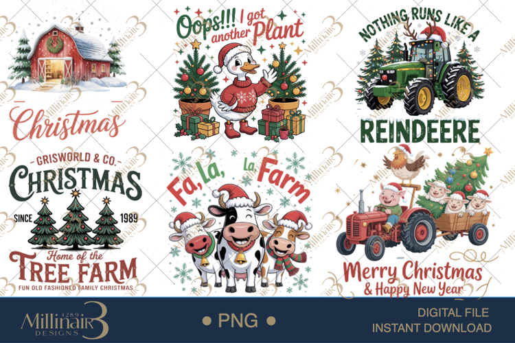 Christmas Farm PNG Bundle Cute & Funny Christmas Clipart