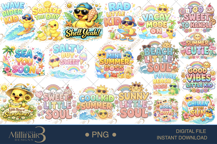 Cute Summer Kids PNG Bundle 20 Designs, Beach Vacation Baby