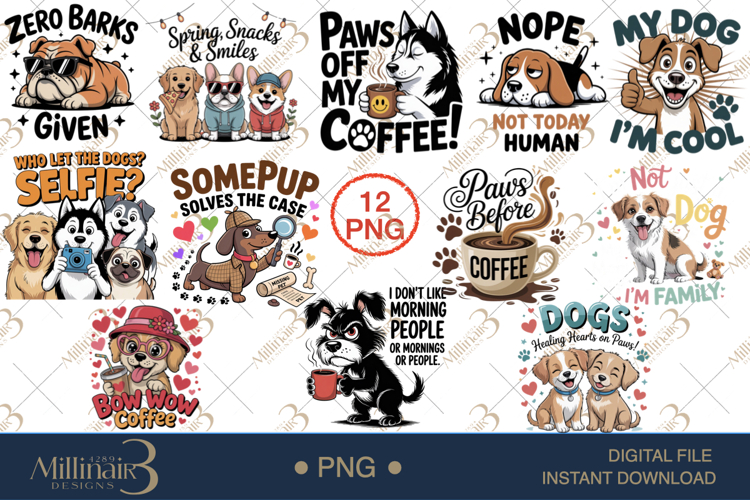 Funny Dog Lover PNG Bundle | 12 Cute Puppy Designs