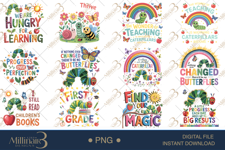 Caterpillar And Butterfly Teacher PNG Bundle