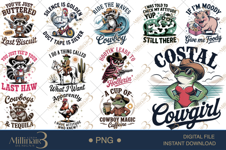 Retro Vintage Funny Cowboy Animals Bundles