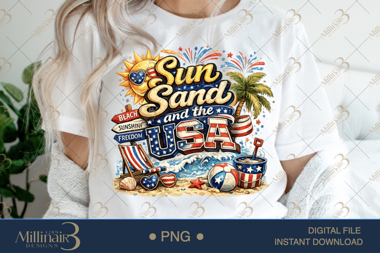 Sun Sand and the USA PNG, Patriotic Beach Summer Sublimation