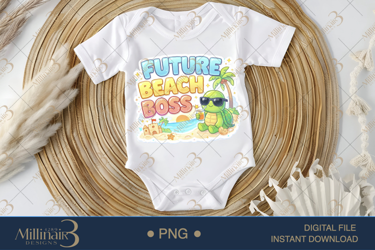 Future Beach Boss PNG Cute Kids Summer Shirt Design, Turtle