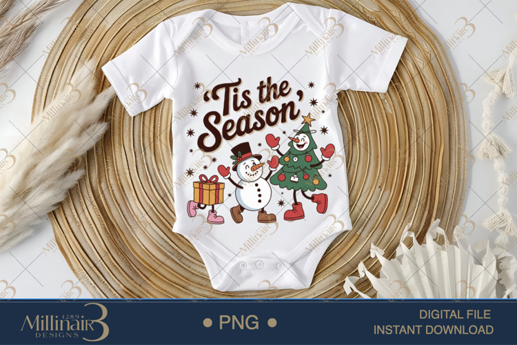 Tis the Season PNG | Groovy Christmas Clipart with Snowman