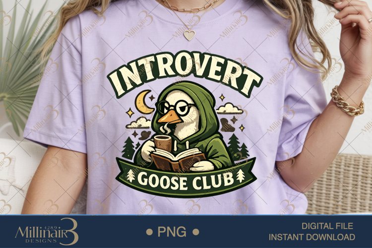 Introvert Goose Club PNG, Funny Book Lover Goose Sublimation