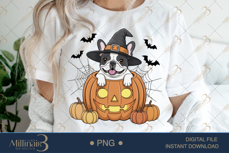 French Bulldog Halloween Pumpkin PNG |Ghost Dog, Pumpkin Pu example image 1
