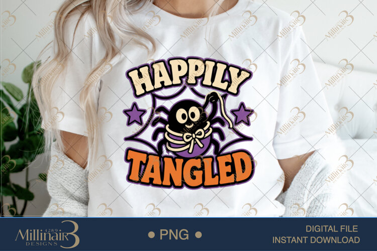 Happily Tangled PNG, Cute Crafting Quote Design, Funny Tangl example image 1