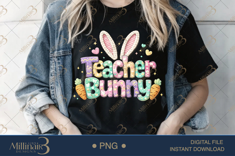 Teacher Bunny PNG, Crochet Easter Teacher Sublimation Design