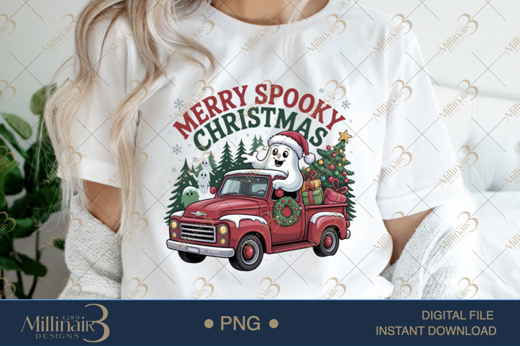 Spooky Christmas Santa Ghost PNG | Vintage Truck Holiday Cli