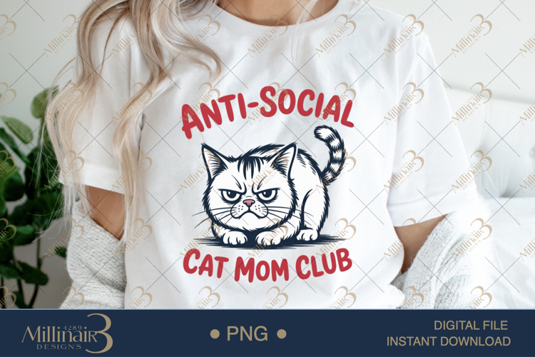 Anti-Social Cat Mom Club PNG | Grumpy Cat Clipart