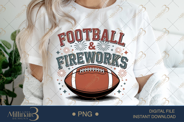 Football and Fireworks PNG | 4th of July Game Day Clipart