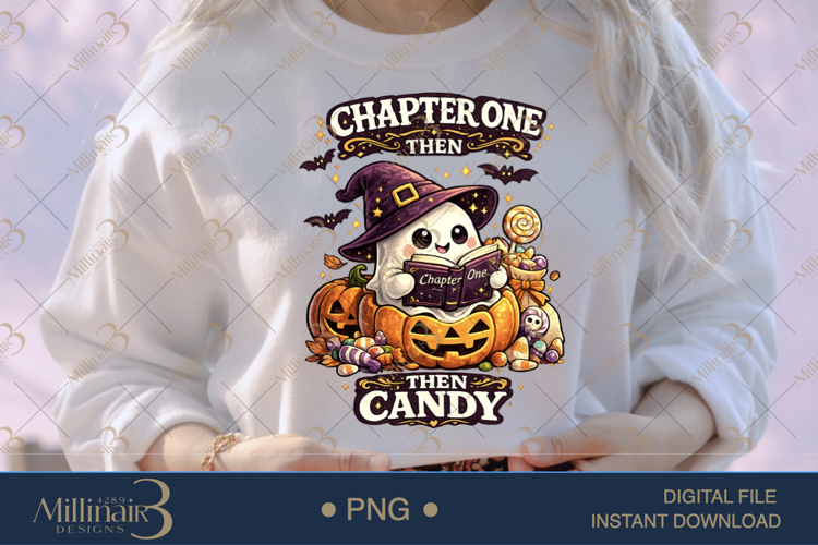 Chapter One Then Candy PNG, Cute Halloween Reading Ghost Des