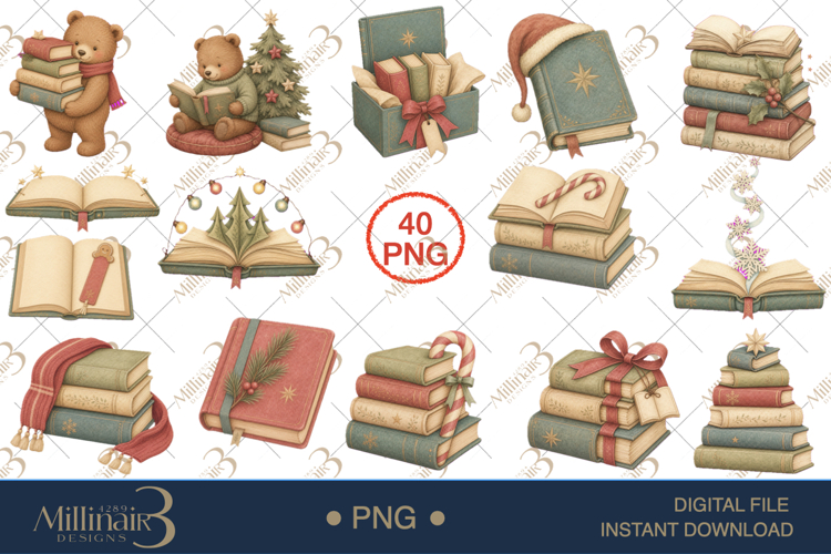 Cozy Christmas Book Lover Clipart