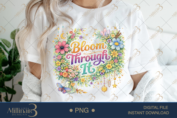Bloom Through It PNG Watercolor Floral Wreath Design, Boho C