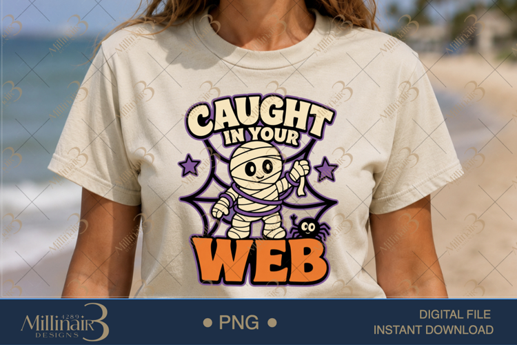 Caught in Your Web PNG, Halloween Spider Web Design, Spooky