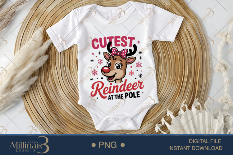 Cutest Reindeer at the Pole PNG | Christmas Clipart for Girl