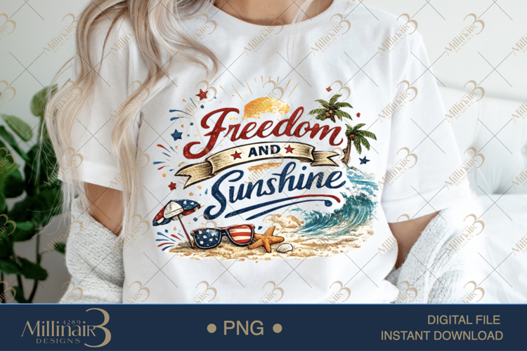 Freedom and Sunshine PNG, Patriotic Summer Sublimation Desig