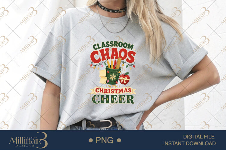 Classroom Chaos with Christmas Cheer PNG, Funny Teacher Chri example image 1
