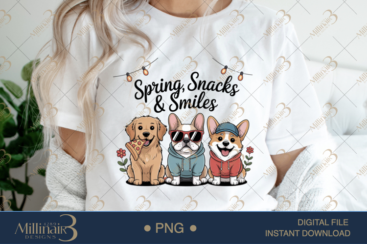 Spring Snacks & Smiles PNG | Cute Dogs in Hoodies Clipart