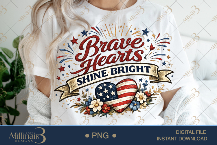 Brave Hearts Shine Bright PNG, Inspirational Quote PNG, Kids example image 1