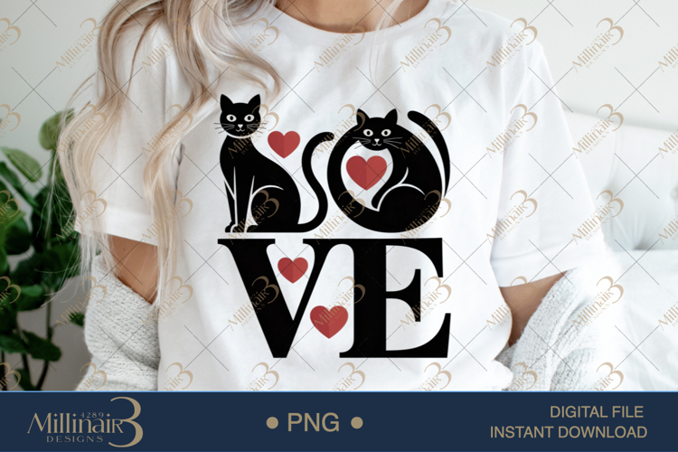 Love Cat PNG | Cute Black Cats with Hearts Clipart