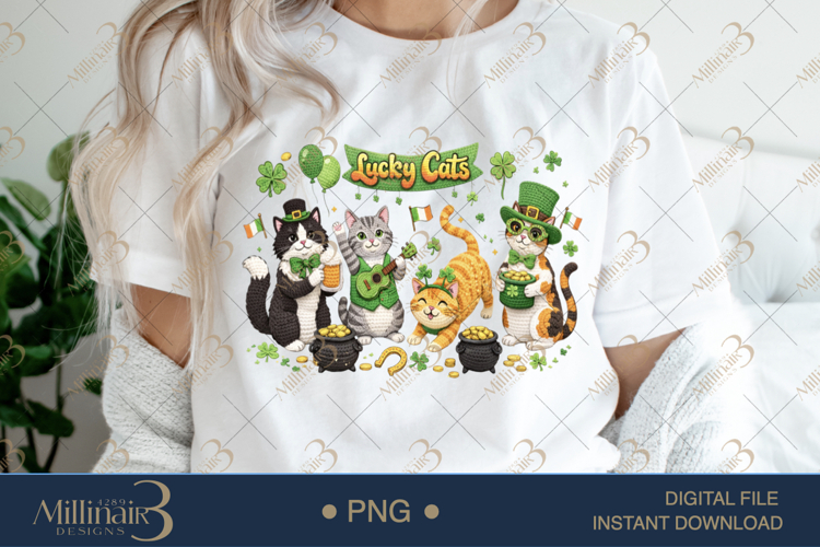 Lucky Cats St Patricks Day PNG, Cute Shamrock Cat Clipart Wi