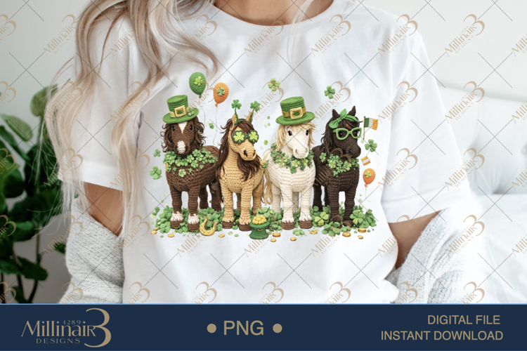 St Patricks Day Horse PNG, Lucky Shamrock Horses Clipart, Cu