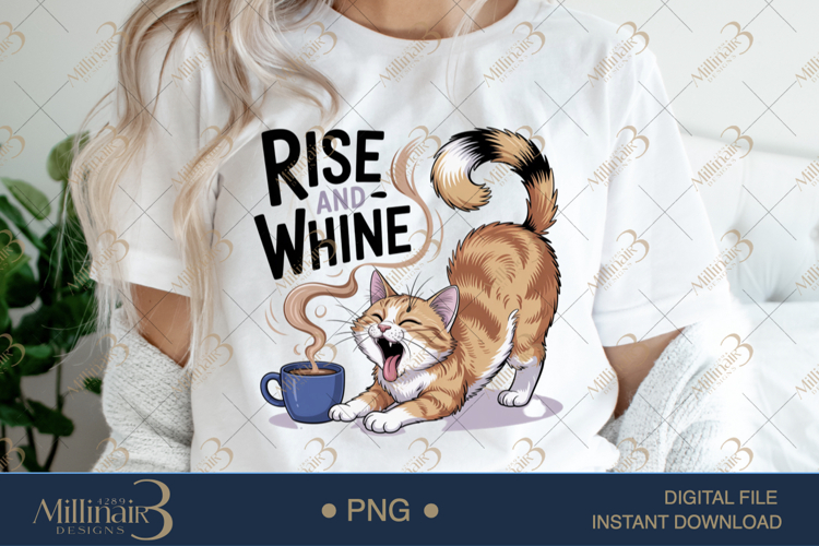 Rise and Whine PNG | Cute Coffee & Cat Clipart | Orange Tabb