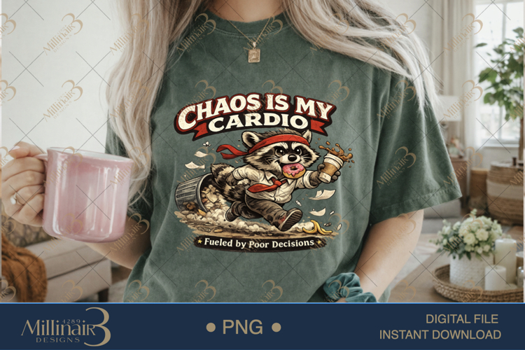 Funny Chaos Is My Cardio PNG, Raccoon Sublimation Design, Fu