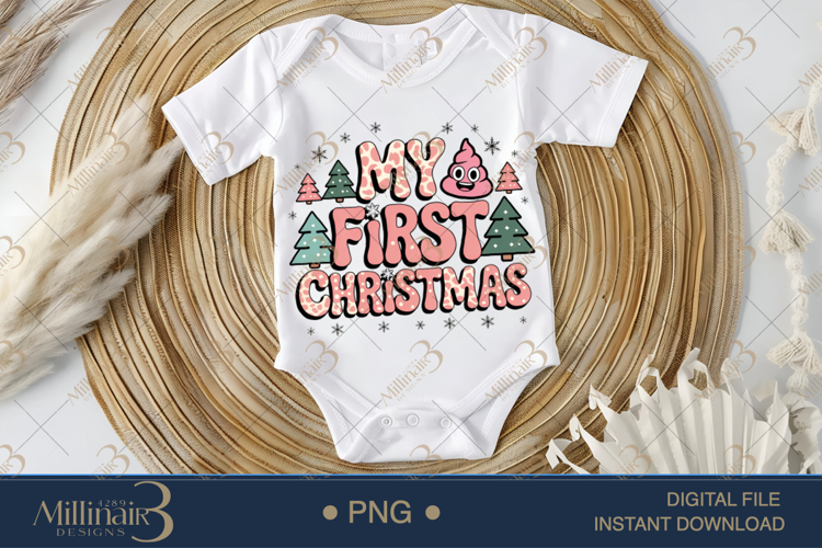 My First Christmas PNG | Funny Baby Holiday Design with Emoj