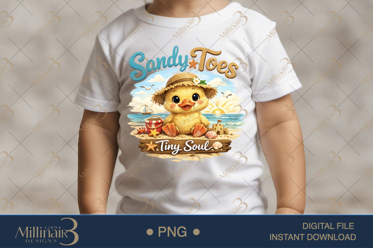 Sandy Toes Tiny Soul PNG Cute Baby Chick Beach Design, Kids