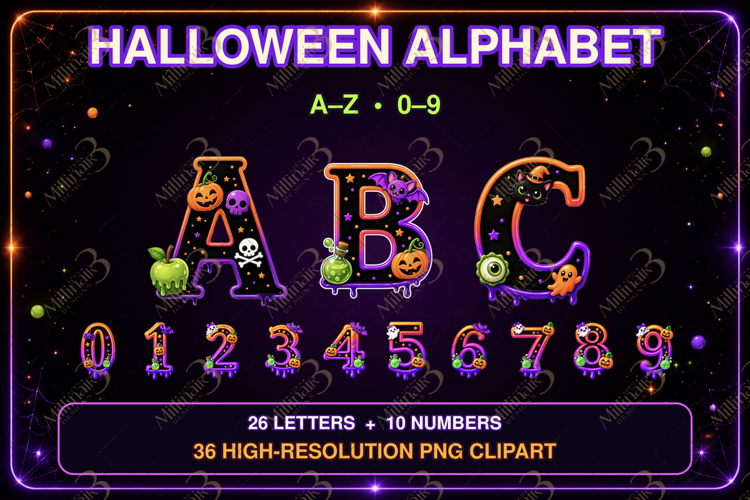 Spooky Halloween Alphabet Clipart, Halloween Letters and Num