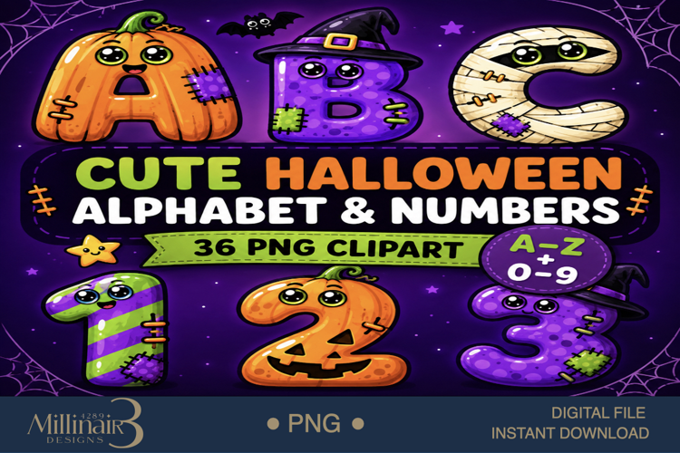 Cute Halloween Doodle Alphabet & Numbers Clipart