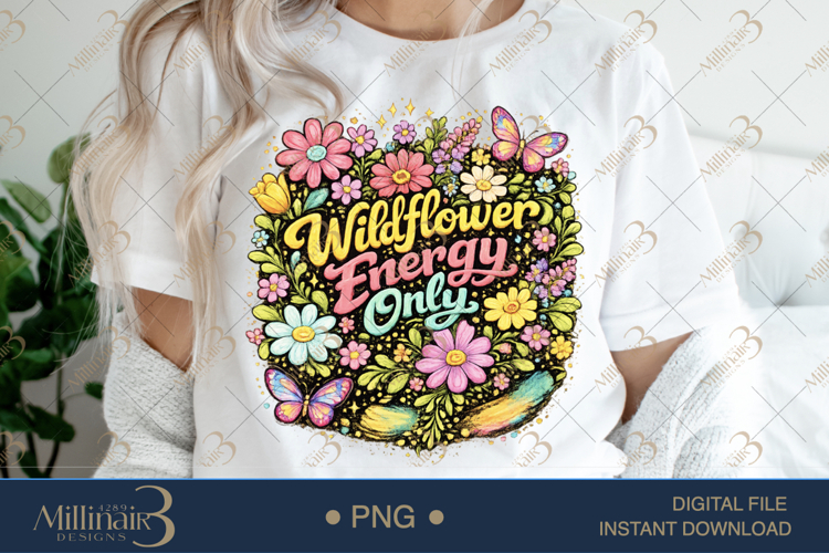 Wildflower Energy Only PNG, Watercolor Floral Design with Bu