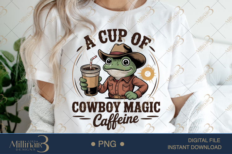 A Cup Of Cowboy Magic Caffeine PNG | Funny Frog Cowboy Coffe