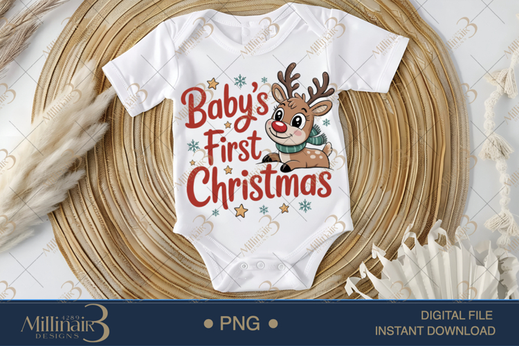 Baby’s First Christmas PNG | Cute Reindeer Holiday Clipart