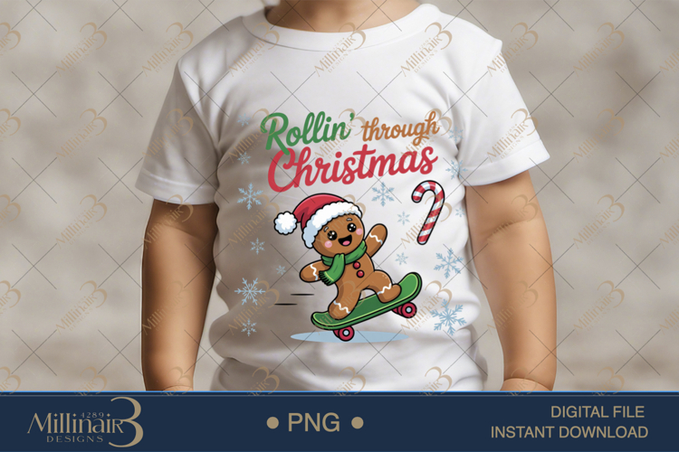 Rollin Through Christmas PNG | Gingerbread Skateboarding Su