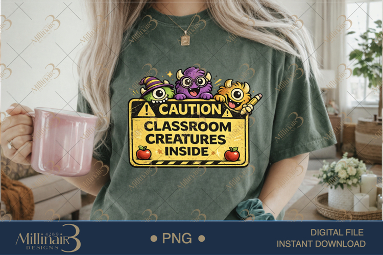 Caution Classroom Creatures Inside PNG, Funny Halloween Teac