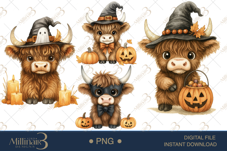 Halloween Highland Cow Clipart
