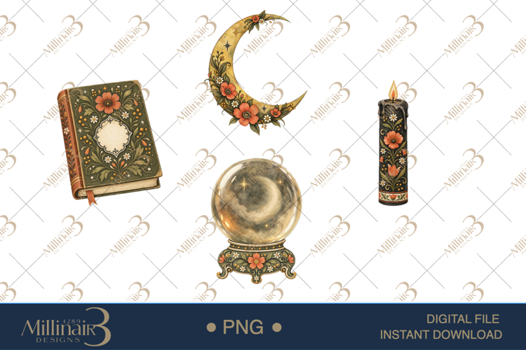 Floral Folk Ghosts Halloween Clipart , 4 Cute Ghost
