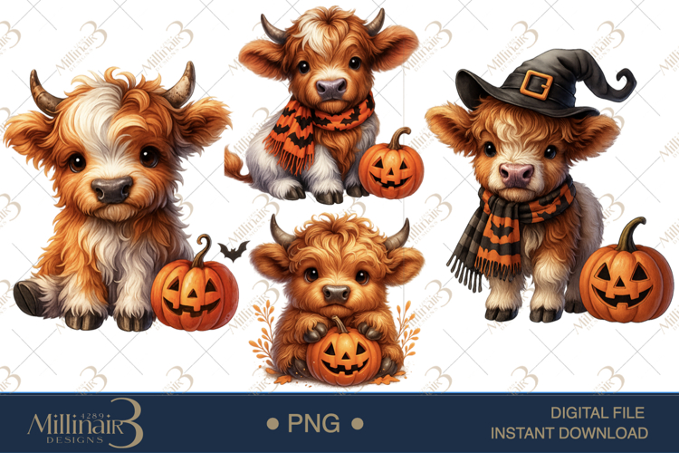 Halloween Highland Cow Clipart