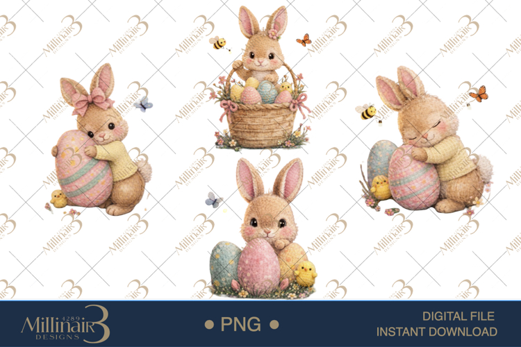 Cute Easter Bunny Clipart PNG, Watercolor Bunny Clipa